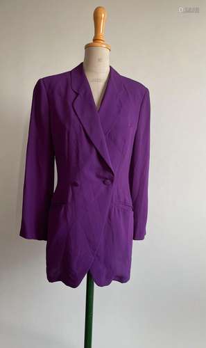 Veste longue croisée Emporio Armani années 80 soie violette,...