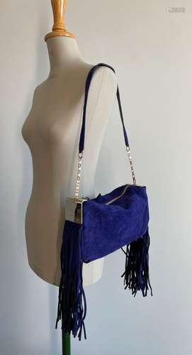 Sac Tamara Mellon New York veau velours violet, frange, chai...