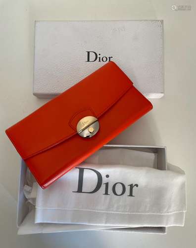 Porte-carte Dior neuf cuir orange avec boite d'origine