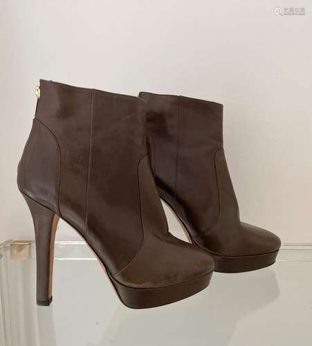 Boots Jimmy Choo veau marron plateau et talon, 39