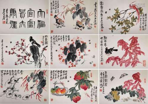 TEN PAGES OF CHINESE ALBUM PAINTING OF BIRD AND FLOWER SIGNE...