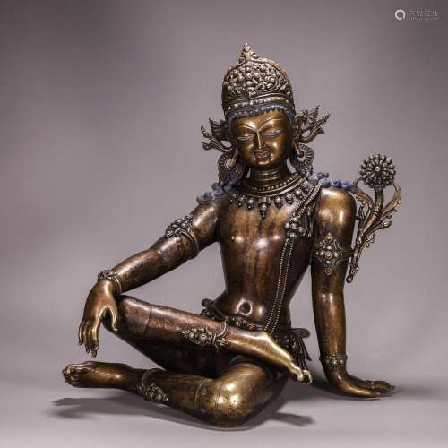 TIBETAN SILVER INLAID BRONZE SEATED TARA