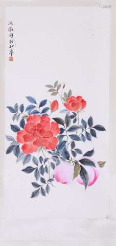 CHINESE SCROLL PAINTING OF PEACH SIGNED BY LIN HUIYIN