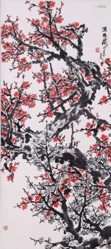 CHINESE SCROLL PAINTING OF PLUM BOSSOMMINGS SIGNED BY GUAN S...