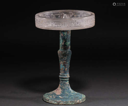 Chinese Han Dynasty bronze crystal lamp