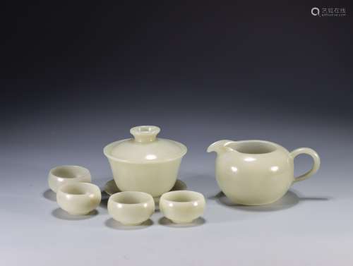 Chinese Hetian jade tea set