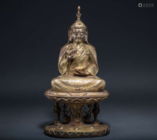 Ancient Chinese bronze gilt Buddha statue