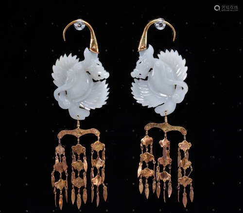 Hetian jade gilt earrings of liao Dynasty, China