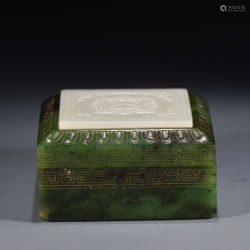 Hetian jade white jade inlaid jasper square box