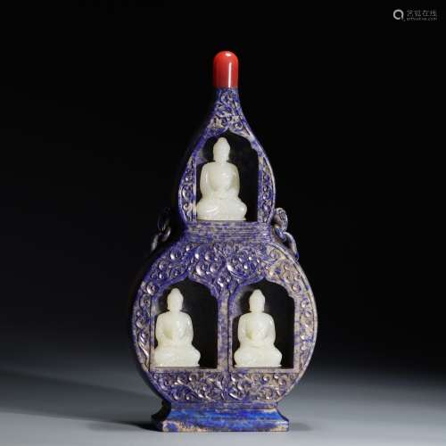 Hetian jade lapis lazuli white jade Sanbao Buddha shrine