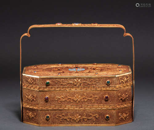 Chinese qing Dynasty pure gold girder lid box