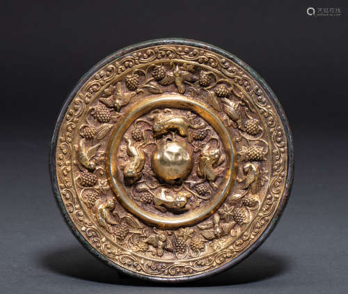 Chinese Tang Dynasty bronze gilt bronze mirror
