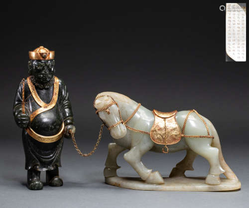 China Liao Dynasty Hetian Jade Hu man horse ornaments