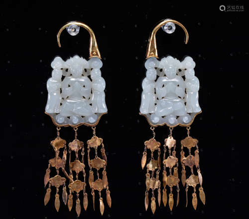 Hetian jade gilt earrings of liao Dynasty, China