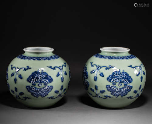 A pair of qing Dynasty blue and white POTS