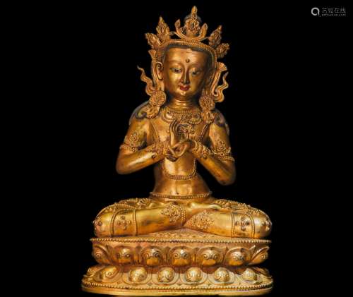 Chinese Qing Dynasty bronze gilt Buddha statue