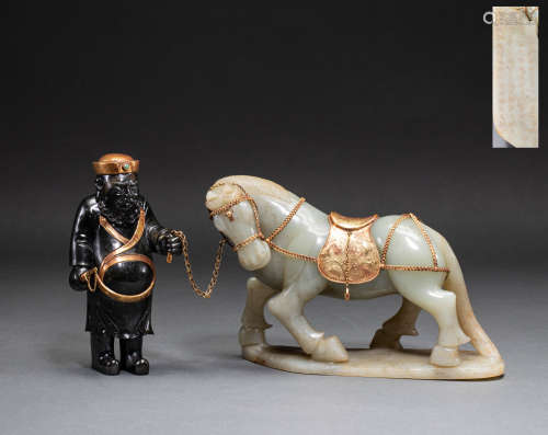 China Liao Dynasty Hetian Jade Hu man horse ornaments