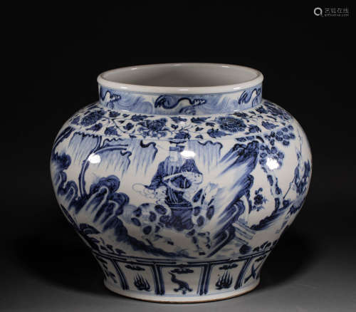 Chinese yuan dynasty blue and white pot