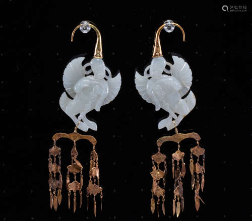 Hetian jade gilt earrings of liao Dynasty, China