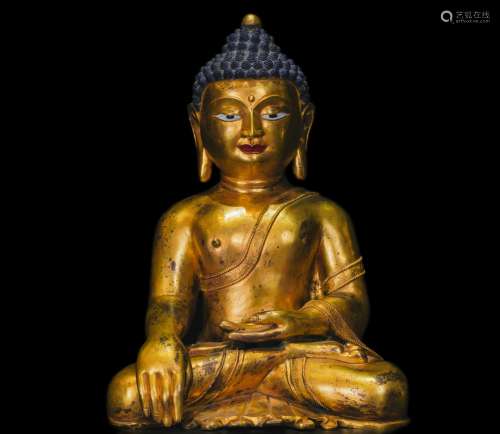 Chinese Qing Dynasty bronze gilt Buddha Sakyamuni Buddha