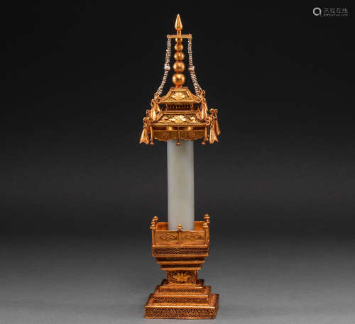 Chinese Liao Dynasty gold inlaid Hetian Jade Pagoda
