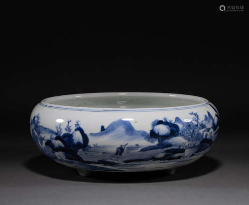 Chinese qing Dynasty blue and white brush wash