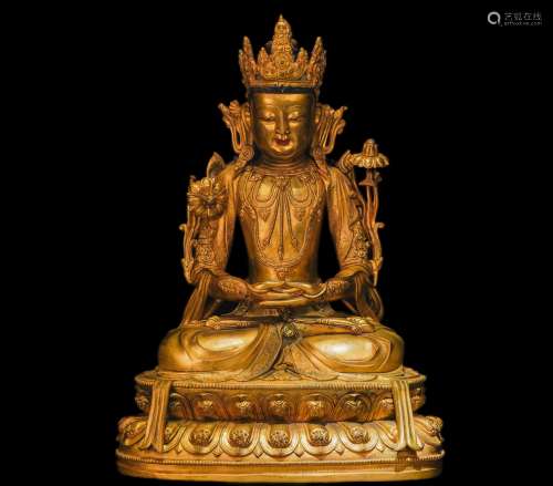 Chinese Qing Dynasty bronze gilt infinite longevity Buddha s...