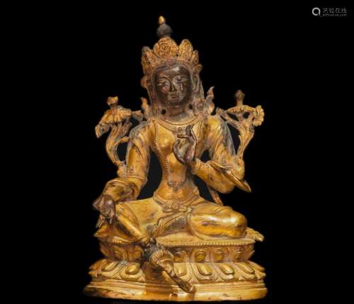 Chinese Qing Dynasty bronze gilt Buddha statue