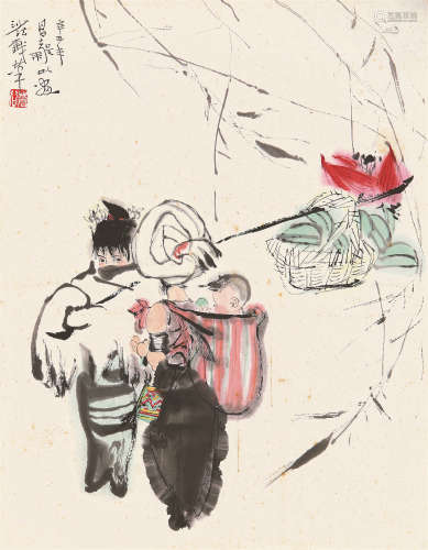 1929～1985 周昌谷 1961年作 傣家小景 纸本 立轴