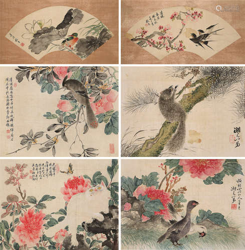 1803～1886*清*1827～？ 张熊*冯箕*吴镜辉  花鸟对屏 绢本  立轴