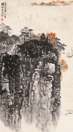 1899～1985 钱松嵒 1975年作 太湖清晓 纸本  立轴