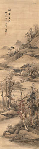1845～1916 吴石僊 1904年作 秋溪垂钓 绢本  立轴