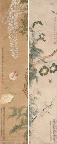 1776～1849 董婉贞  花卉对屏 纸本  立轴 ·屏轴