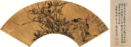 1526～1590 王世贞  兰石图 纸本  扇片