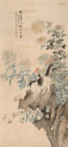 1851～1920 陆恢 1887年作 秋菊狸奴图 纸本  立轴