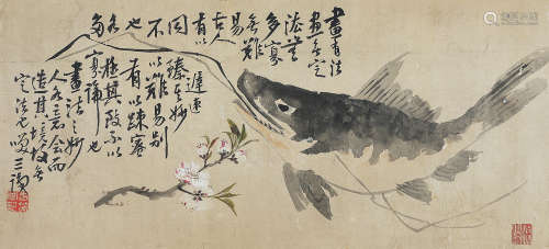 苏笑三（清）　桃花鳜鱼 设色纸本 横轴