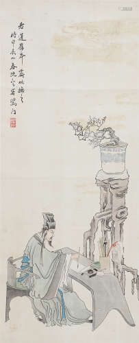 （1858-抗战前） 郑煦 仿陈老莲笔意图1904年作 设色绢本 镜片