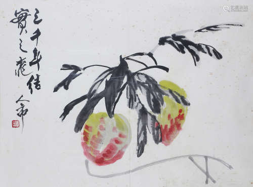 （1918-2008） 张人希 三千年结实之桃 设色纸本 镜框