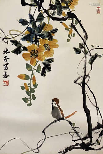 （1938-2019） 林岑 花鸟 设色纸本 镜片