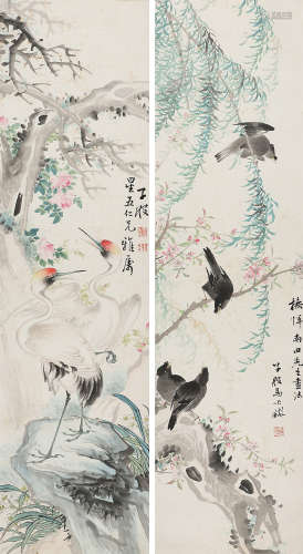 （1837-1918） 马兆麟 花鸟对屏（大） 设色纸本 立轴
