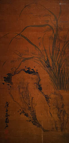 （1785-1832） 郭尚先 兰石图 水墨绢本 镜片
