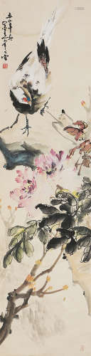 （1909-1966） 宋省予 牡丹锦鸡1959年作 设色纸本 立轴