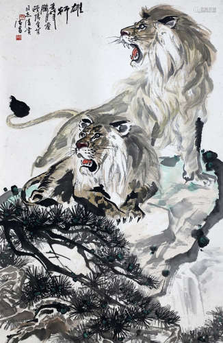 （b.1933） 叶德昌 雄狮 设色纸本 立轴