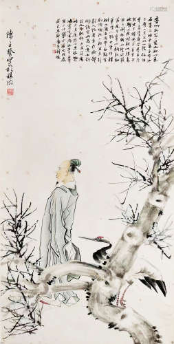 （1898-1976）、（1909-2001） 陈子奋、潘主兰 梅妻鹤子 设色纸本 镜片