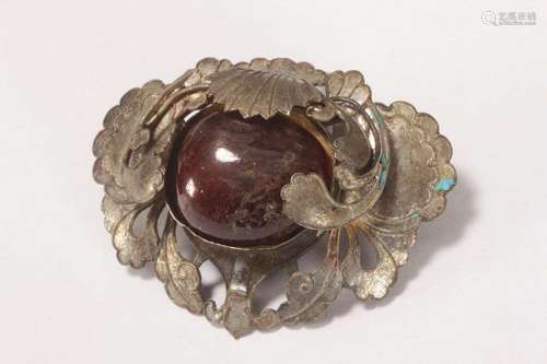 Chinese Silver and Jade Brooch,