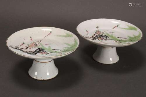 Two Chinese Late Qing Dynasty Porcelain Tazzas,