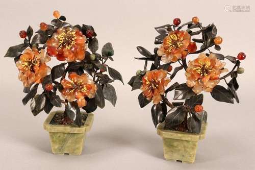 Good Pair of Chinese Jade and Agate Flowering