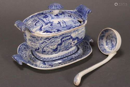 19th Century Blue and White Transfer Sauce Boat