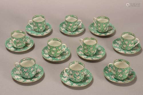 Set of Ten Porcelain Cups and Saucers,