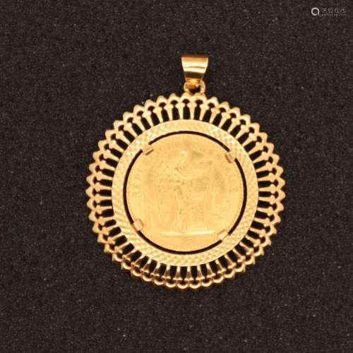 PENDENTIF MONNAIE EN OR<br />
Pièce de 20 Frs 1875 Républiqu...